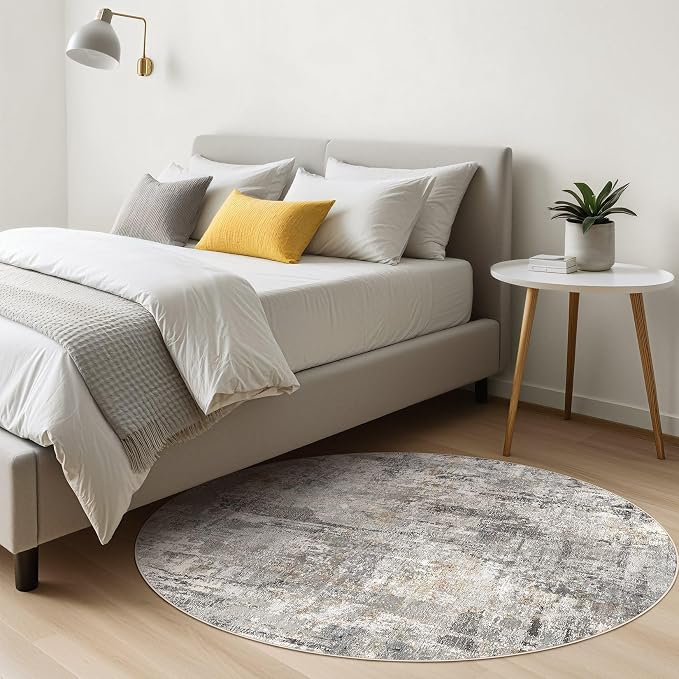 8ft Round Rug Living Room Rugs: 8x8 Washable Circle Large Abstract Modern Soft - Image 4