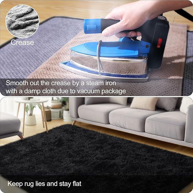 qulint Black Rug for Living Room 6x9, Soft Fluffy Bedroom Area Rug 6x9 Shag - Image 5