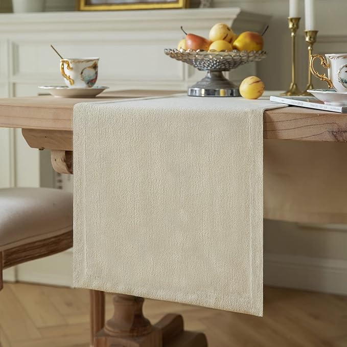 Burlap Style Farmhouse Table Runner, 14x48 Inches Cream | Thick Durable Fabric by ZEEMARTONLINE