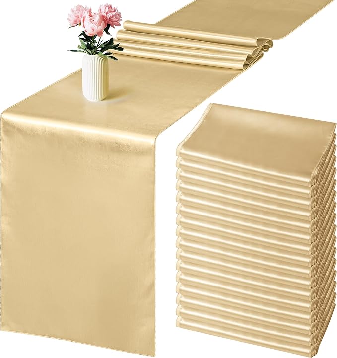 Aneco 12 Pack Satin Table Runner 12 x 108 Inch Champagne Long Wedding Satin by Aneco