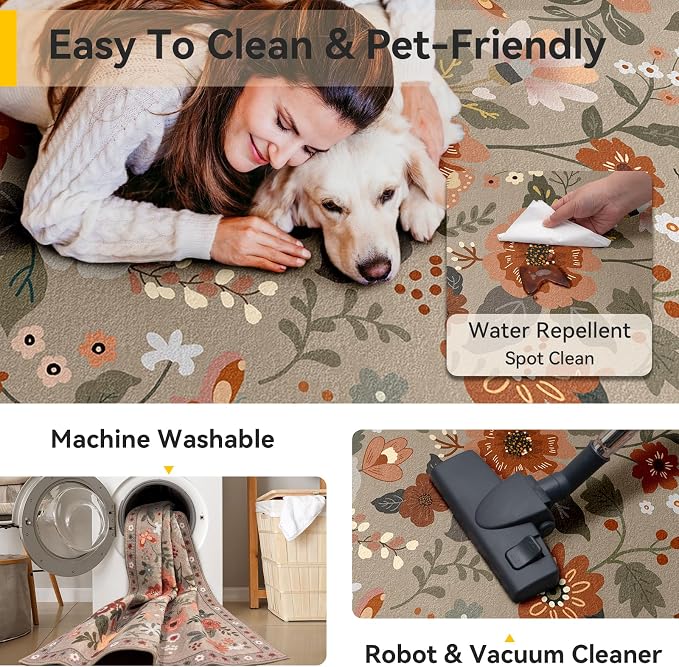 RELEANY Floral 3x5 Area Rugs Washable Print Boho Cute Carpet Non Slip Flower - Image 5