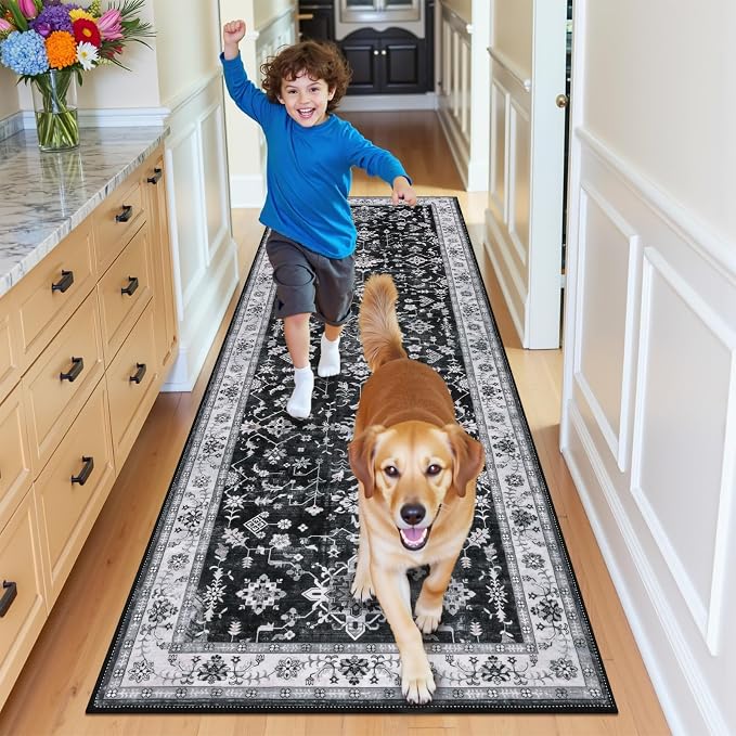 HEBE Washable Hallway Runner Rug 2'x 6' Non Slip Kitchen Rugs Runner, Low Pile - Image 8