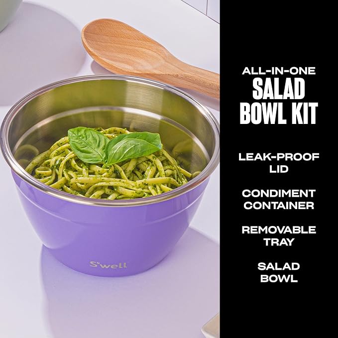 S'well Stainless Steel Salad Bowl Kit 64oz, Hillside Lavender, Comes - Image 2