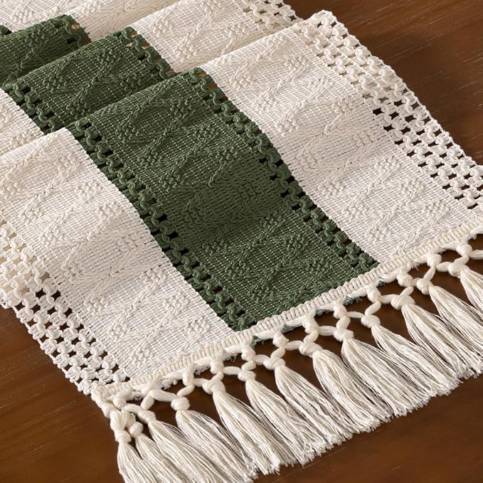 DeZerlor Boho Macrame Table Runner Spring Easter Farmhouse Woven Small Table - Image 5