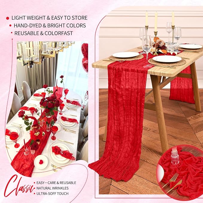 4 Pack Cheesecloth Table Runner 10FT Red Table Runner Boho Gauze Cheese Cloth - Image 5