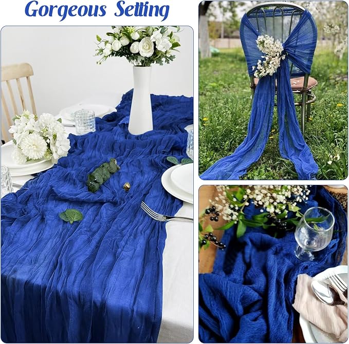 6 Pieces Royal Blue 10FT Cheesecloth Table Runner Boho Gauze Fabric Table - Image 6