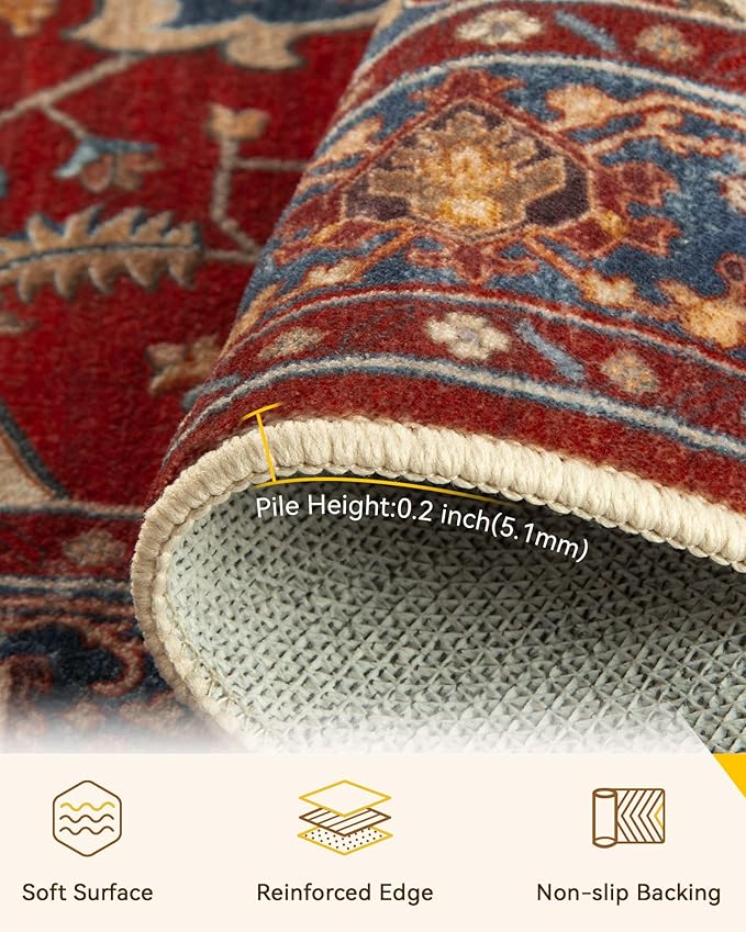 RELEANY Area Rugs Round 8ft Washable Non-Slip, Floral Vintage Distress - Image 4