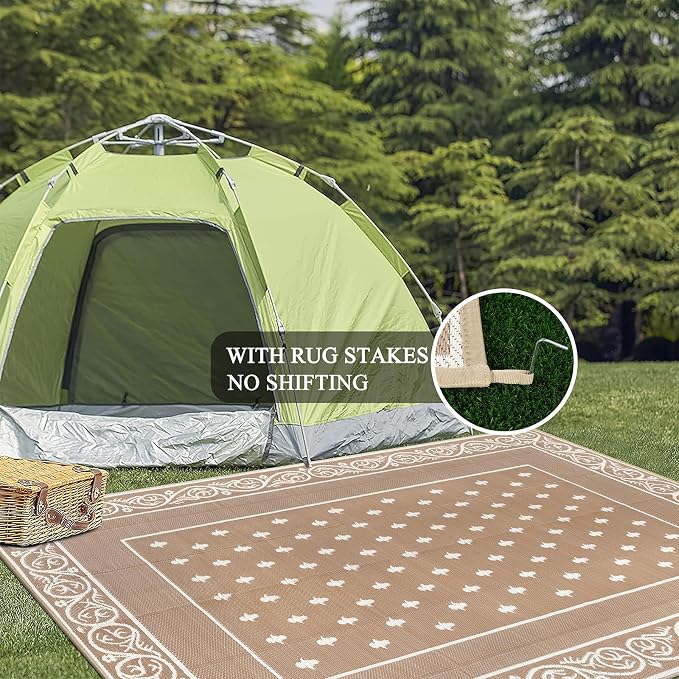 Pauwer Waterproof Outdoor Rug 10x14, Reversible Plastic Straw Patio Camping Rug - Image 5