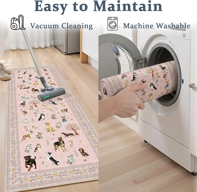 Pink Rug for Hallways Kitchen Rug 2x8, Non Slip Washable Runner Rugs - Image 4
