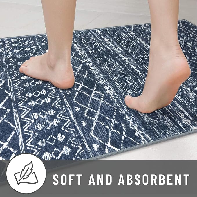 KUTA Moroccan Washable Runner Rug 2.6x8, Non-Slip Vintage Navy Blue Boho - Image 7