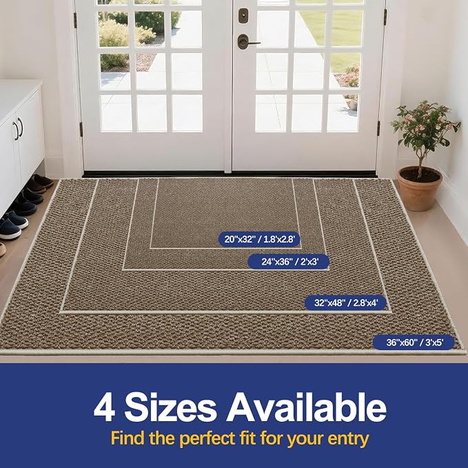 Dirt Trapping Door Mat 24x36, Taupe Faux Jute Entryway Rug | Low-Profile - Image 6