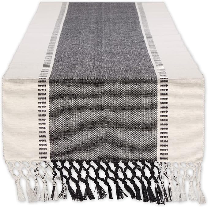 DII Dobby Stripe Table Runner, 13x108 Black & Cream Background | Woven by DII