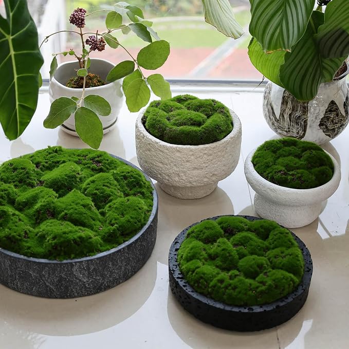 NAHARO New Moss Bowl, 6.5''Handmade Cement Bowl–Artificial Moss Centerpiece - Image 2