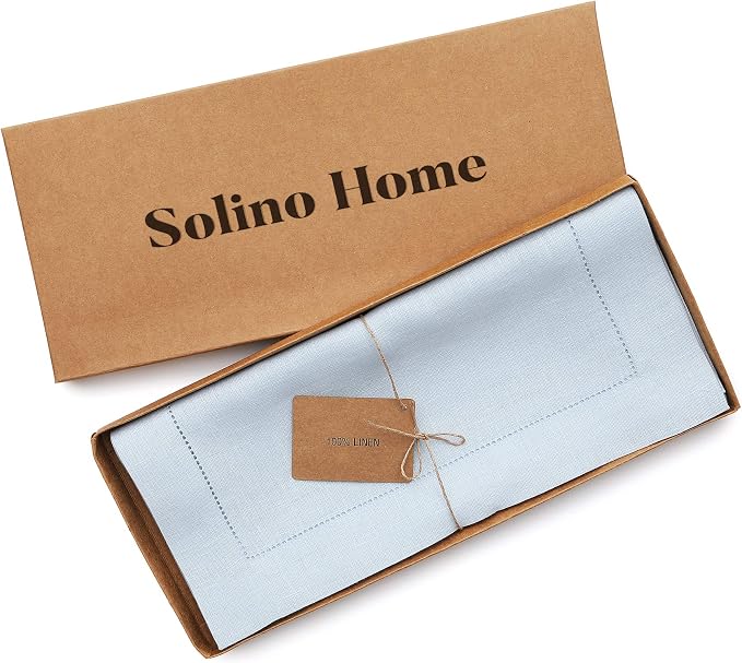 Solino Home 100% Pure Linen Table Runner Blue, Classic Hemstitch 14 x 36 in | - Image 6
