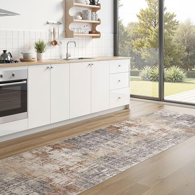 DMOYEST Washable Runner Rug for Hallway: 2.6x8 Neutral Modern Abstract Low Pile - Image 3