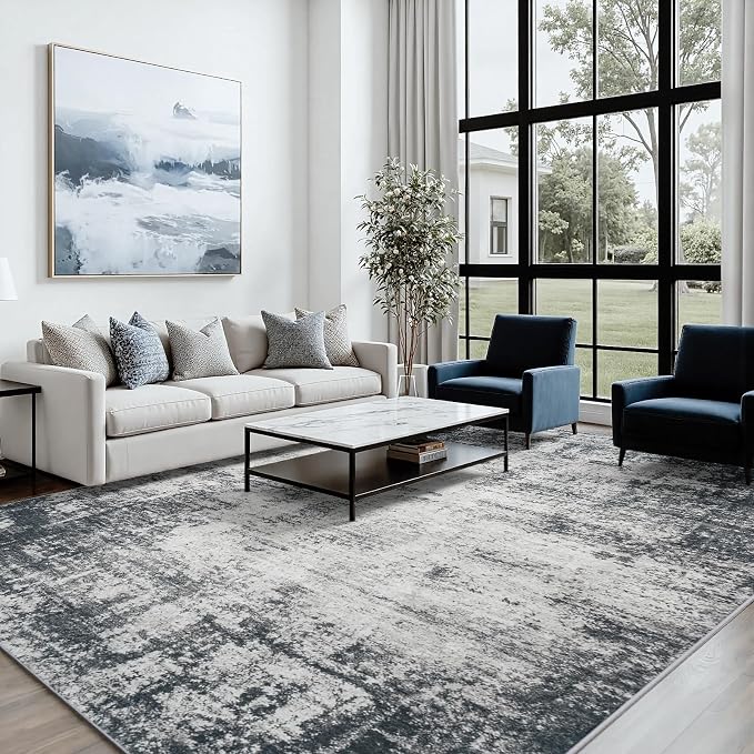 Area Rug 10x14 Living Room Rug Washable: No-Slip Abstract Soft Thin Large Deep - Image 3