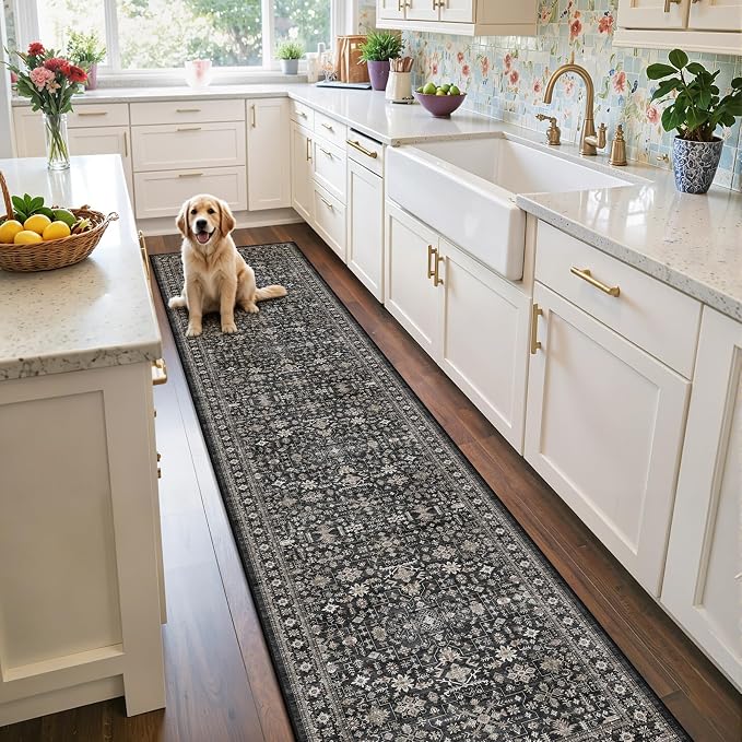 Dark Grey Washable 2x10 Hallway Runner Rug by WelcometoBabovid