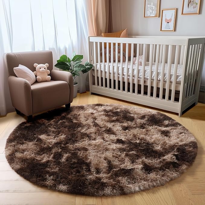 Amdrebio Tie-Dyed Brown Round Circle Rugs 5Ft - Image 8