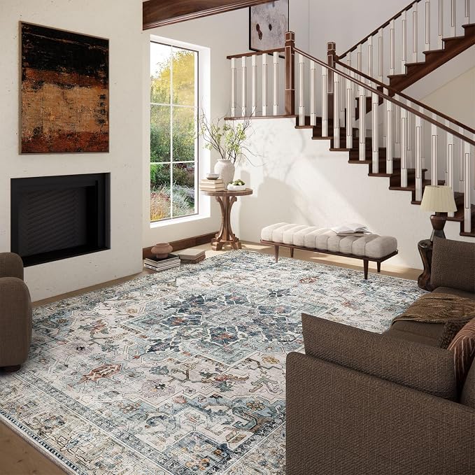 6x9 Area Rugs for Living Room: Washable Bedroom Rug Boho Vintage Rugs Stain - Image 2