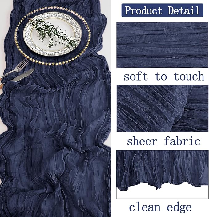 4 Pack Navy Blue Cheesecloth Table Runner 20 x 120 inch Gauze Table Runners 10 - Image 3