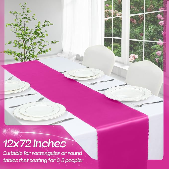 VACVELT Hot Pink Satin Table Runners, 12x72 Inch, 6 Pack, Scalloped Edge | - Image 3