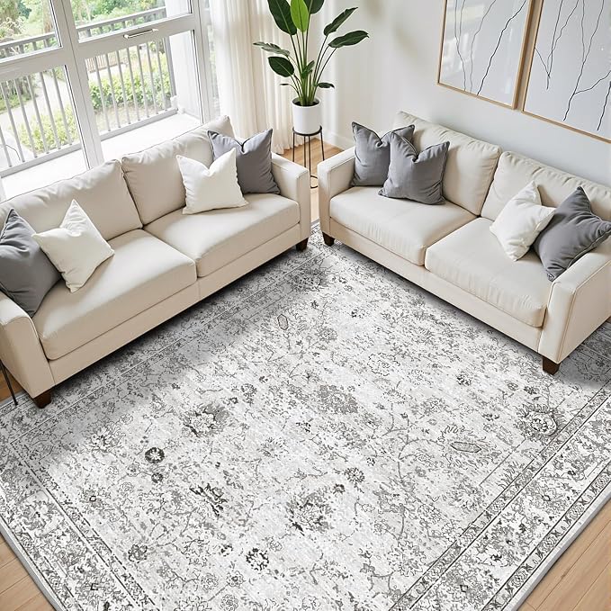 Washable Area Rug 8x10 Gray, Large Soft Rugs - Image 2