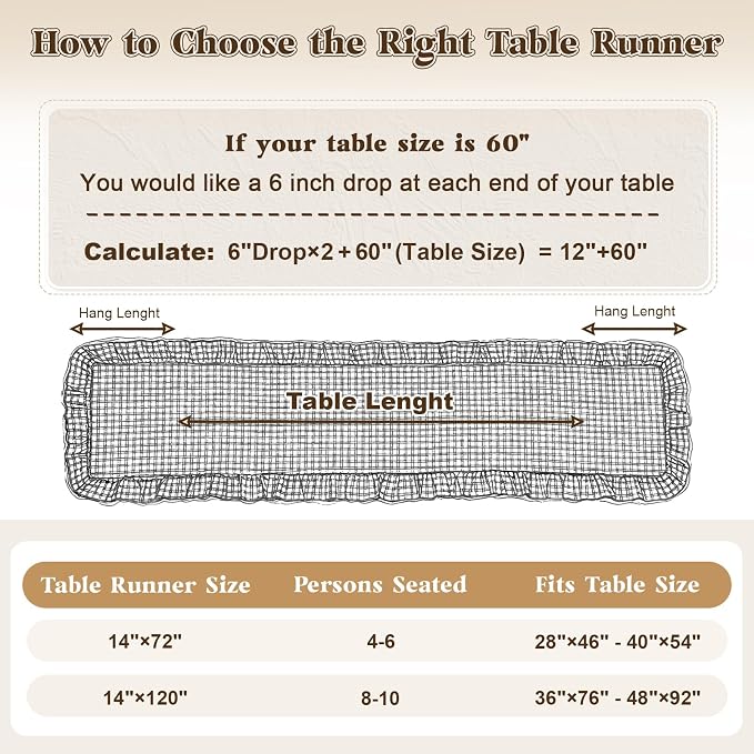 Eternal Beauty 14x72 Gingham Ruffle Table Runner, 100% Washed Cotton Plaid - Image 7