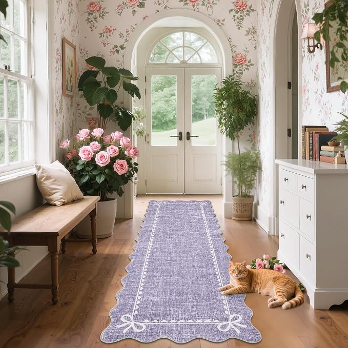 GarveeHome Scalloped Bow Rug for Living Room, Solid Purple Rug for Dorm - Image 3