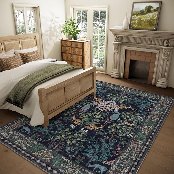 8x10 Area Rugs for Living Room: Washable Bedroom Rug Vintage Area Rug Stain - Image 2