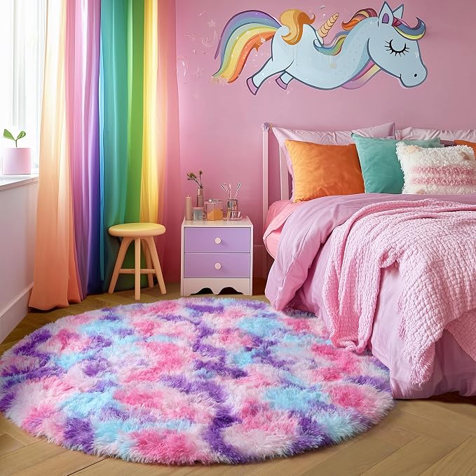 Amdrebio Hot Pink Rainbow Round Circle Area Rug 6Ft - Image 3