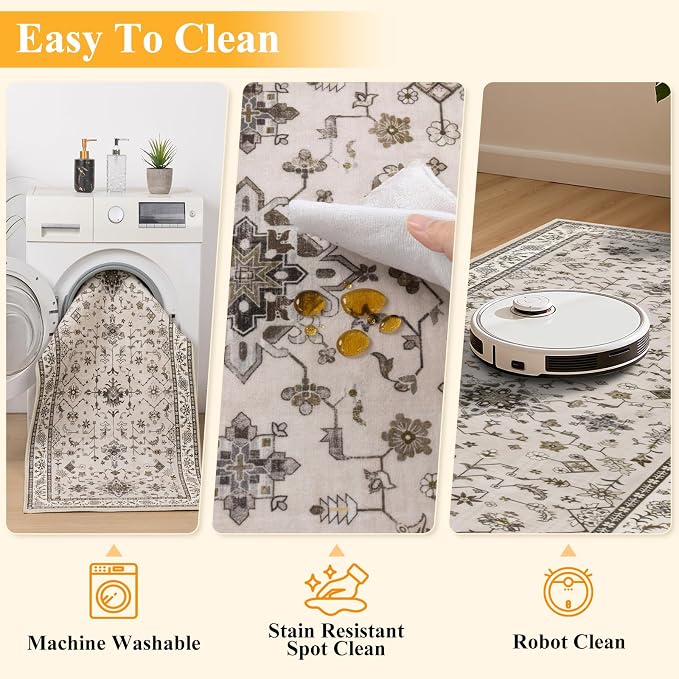 HEBE Washable Hallway Runner Rug 2'x 8' Non Slip Kitchen Rugs Runner, Low Pile - Image 4