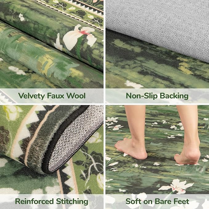 Lessymo Dark Green 5x7 Floral Rugs - Image 5