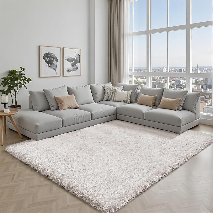 Area Rug for Living Room Bedroom: 4x6 White Soft Fluffy Shag Upgrade Non-Slip - Image 7