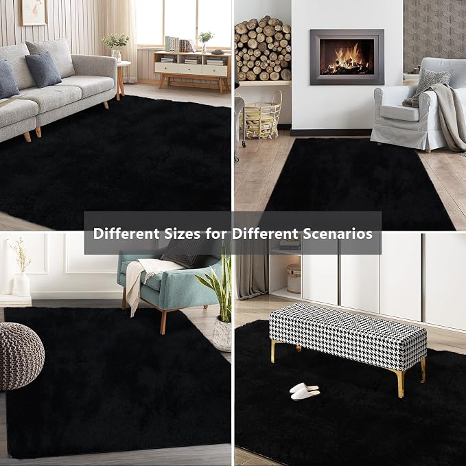 10X14 Large Shag Area Rugs for Living Room Bedroom, Big Soft Black Fluffy Rug - Image 7