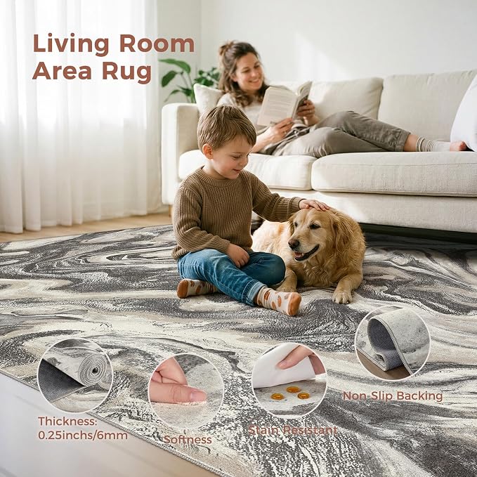 DMOYEST Living Room Area Rugs-6x9 Abstract Large Soft Indoor Washable Rug - Image 2