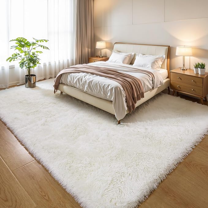 KCHOWUA Cream White Fluffy Area Rugs by KICHOWUA