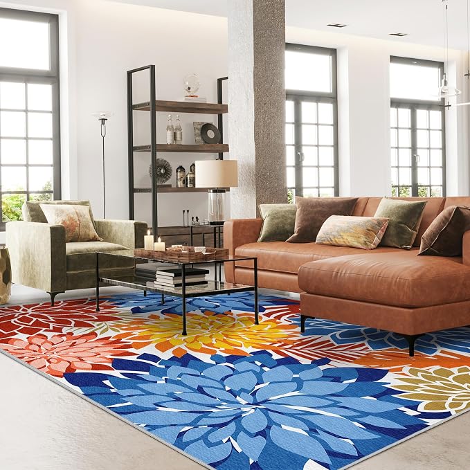 Colorful 9x12 Outdoor Area Rug Washable Multicolored Patio Rug Tropical - Image 2