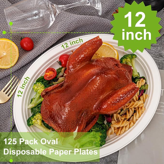 WELLIFE 100% Compostable Oval Paper Plates 12 Inch - Image 3