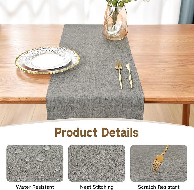 Faux Linen Table Runner Water Resistant 13 x 60 in, Coffee Table Runner - Image 3