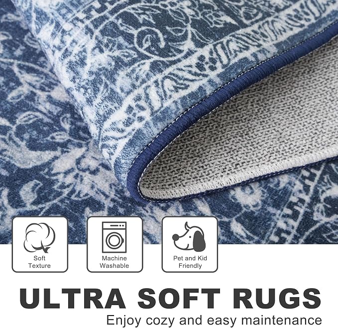 KILOCOCO Runner for Hallway 2.6x14 Runner Rug Printed Vintage Floral Washable - Image 8