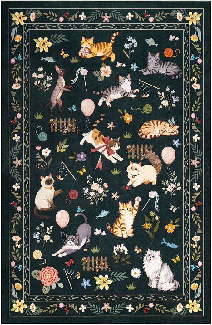 Unirea 6x9 Black Cat Area Rug for Living Room, Large Soft Washable Kids Rug - Image 2