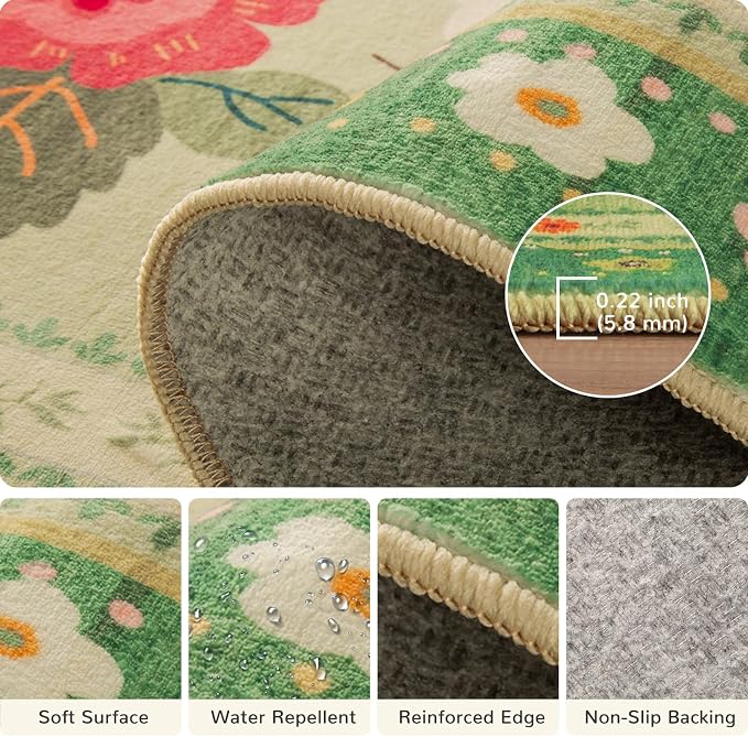 9x12 Area Rugs for Living Room Vacuum-Friendly Machine Washable Area Rug Flower - Image 4