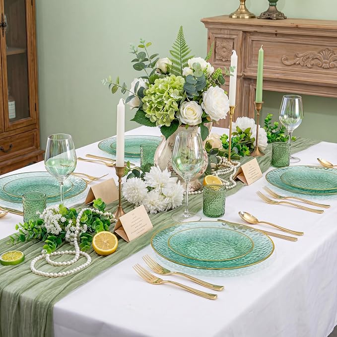Rubtlamp 100 Pcs Green Plastic Dinner Plates, 10 inch Clear Green Dinner Plates - Image 4