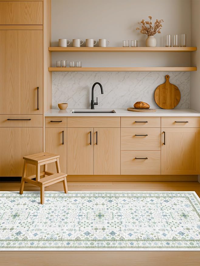 Hazo Haus Washable Oushak 2x6 Bathroom Runner Rug, Eclectic Boho Floral Pastel - Image 6