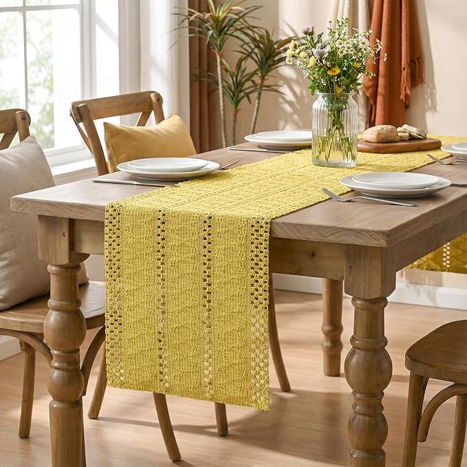 Artoid Mode Yellow Woven Farmhouse Hollow Table Runner 12x36 Inch | Holiday - Image 8