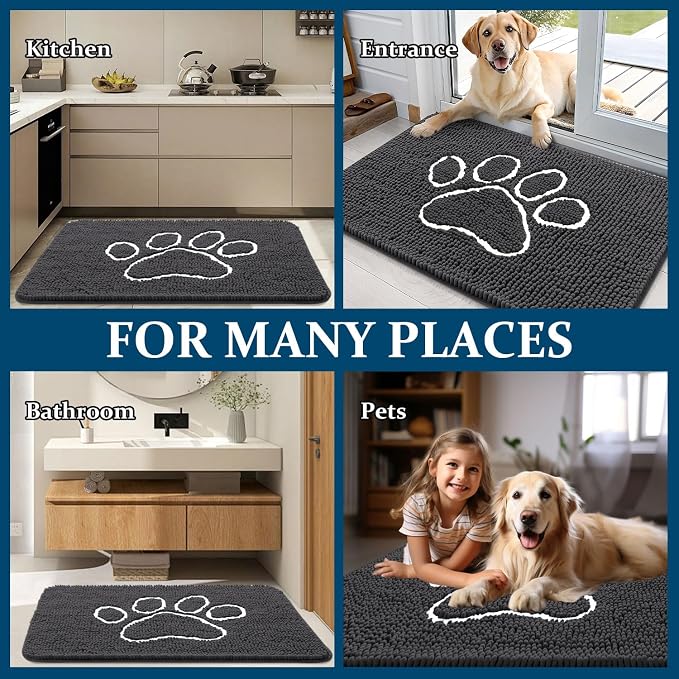 OLANLY Dog Door Mat for Muddy Paws 36x24, Paw Print Design, Absorbs Moisture - Image 8