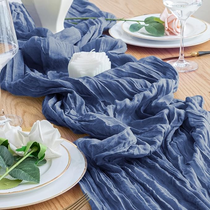 Cheesecloth Table Runner 10FT 12Pcs Blue Boho Gauze Sheer Runners | Cheese - Image 5