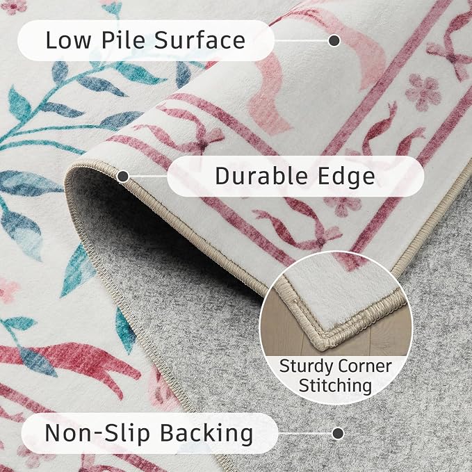 DCX Washable 9x12 Bow Rug, Cute Soft Low Pile Indoor Décor Carpet, Kid & Pet - Image 6