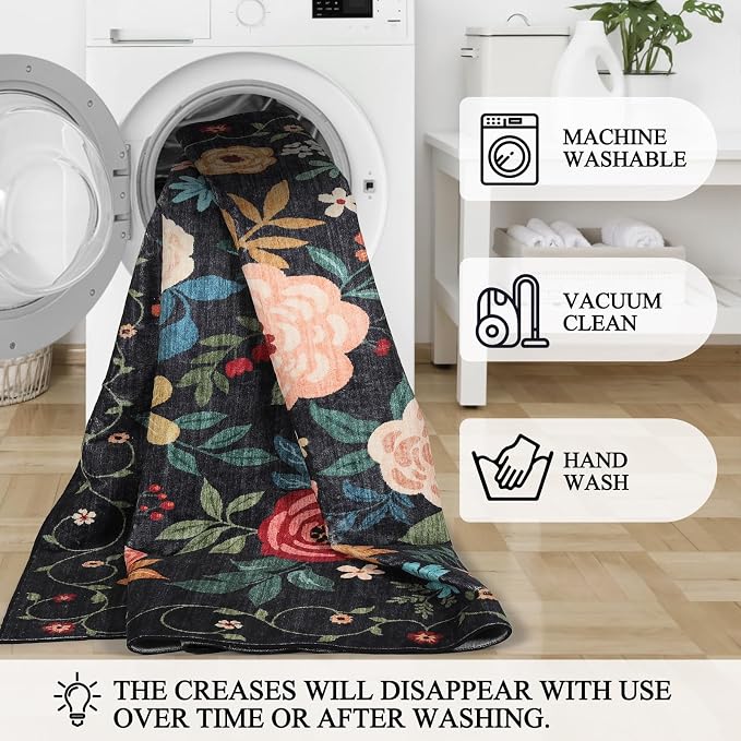 DUKINO 2x12 Washable Runner Rug, Ultra Soft Floral Runner Rug - Image 7