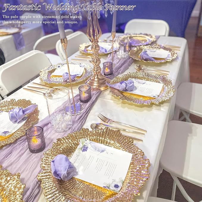12 Pack Lavender Cheesecloth Table Runner 35x120inch, Boho Gauze Lilac Purple - Image 8